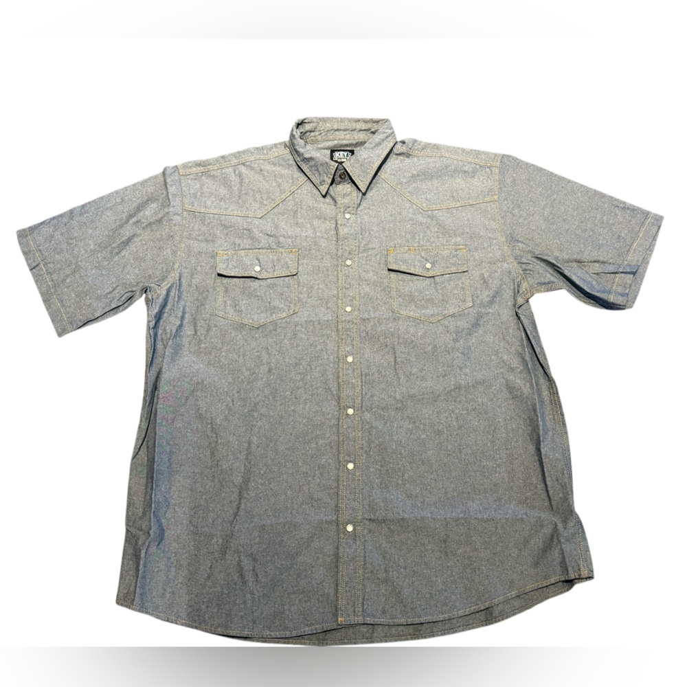 Key Men's 2XLT Blue Chambray Pearl Snap Button-Up Short Sleeve Shirt NWT